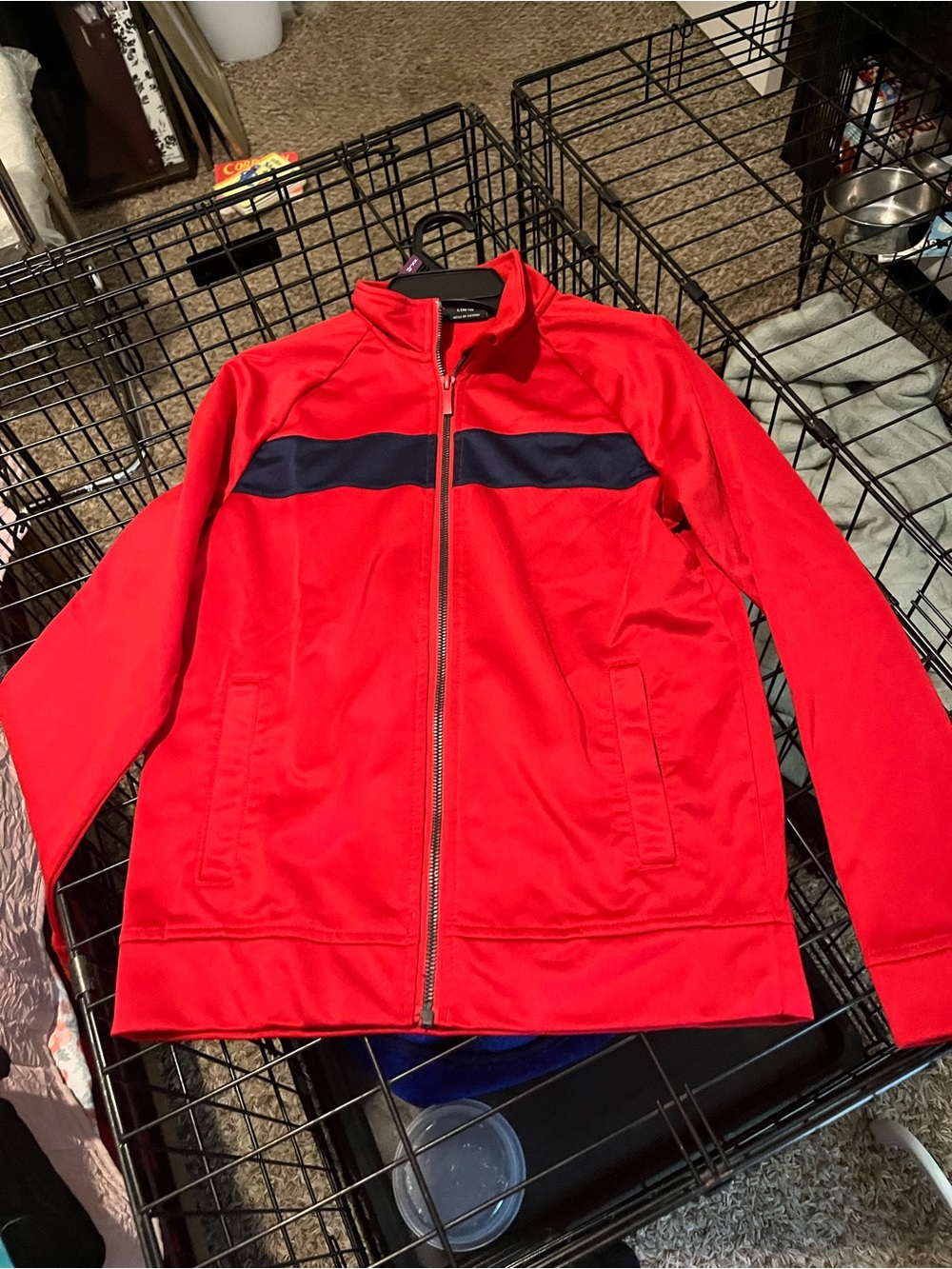 Boys Athletic Works Red Zip-Front Bomber with Navy Chest Stripe